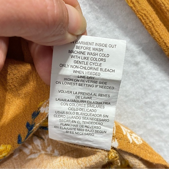 Jolt Women's Blouse L Mustard Yellow Hi Low Floral Vneck Front Tie Long Sleeve - Picture 11 of 14